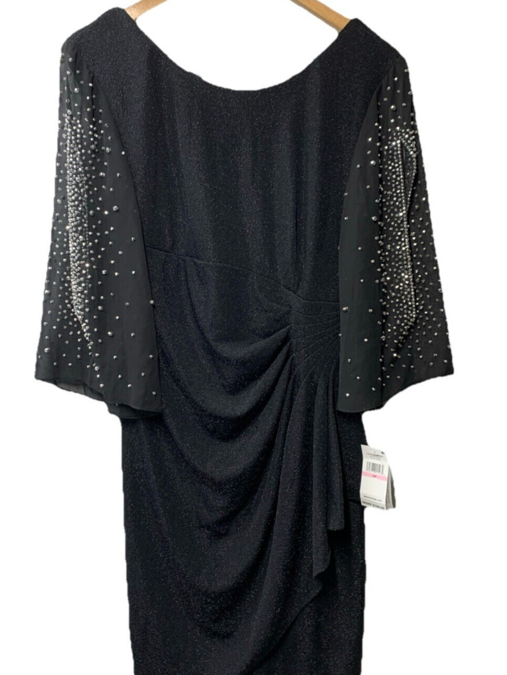 Alex Evenings Women's Short Sheath Cocktail Dress Embellished Sleeves Black 10P